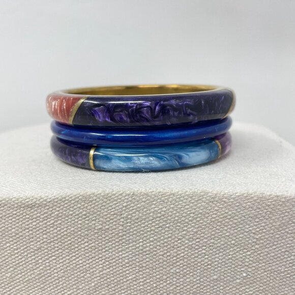Enamel Bangle Bracelets SET OF 3 Colorblock Marbled Retro Classic - Picture 3 of 16